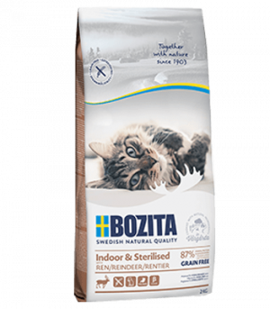 Bozita Feline Grain Free Indoor & Sterilised Reindeer - sausā barība kaķiem 2kg. Cena norādīta par 1 gb. un ir spēkā pasūtot 2 gb.